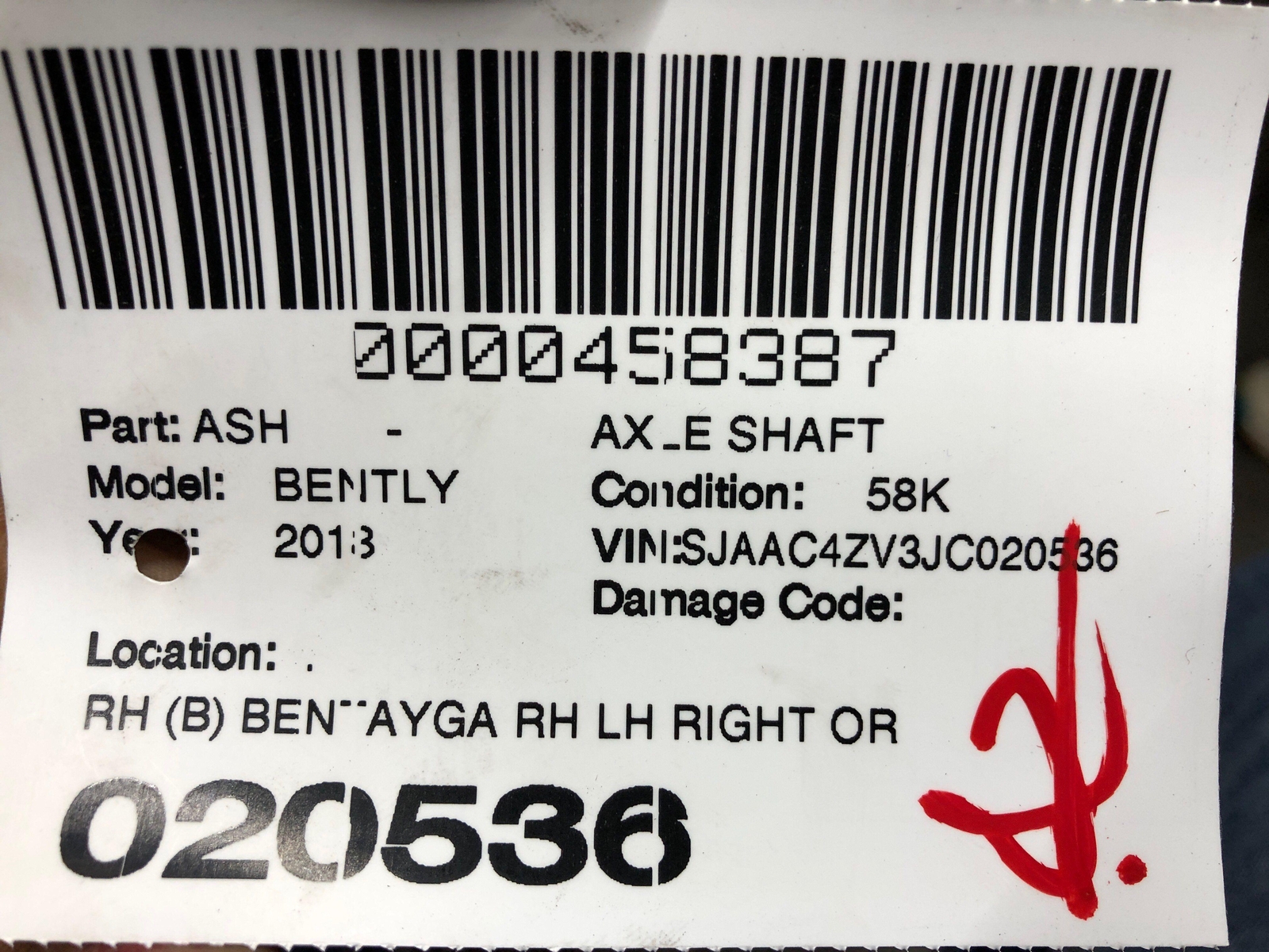 2016-2020 BENTLEY BENTAYGA RIGHT LEFT REAR CV AXLE SHAFT 4M0501203H 2019 2018