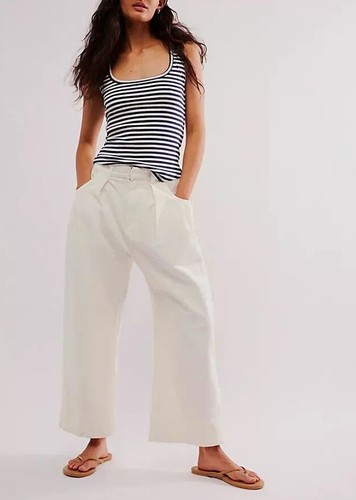 Free People Women's Sweet Talk Chino Pants Size 12 Snowbell Wide Leg Crop NWOT