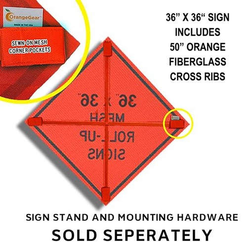 OrangeGear® 36" x 36" Right Shoulder Closed Mesh Traffic Sign & Cross Ribs - Picture 3 of 6