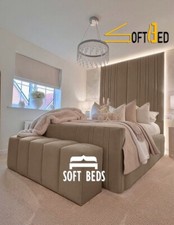 Luxury Plush Velvet High Headboard Panel Bed Upholstered Bed Double & King Size