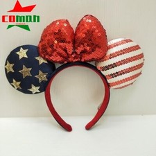 Stars Bow Disney Parks Mickey Mouse American Flag Minnie Ears Sequins Headband