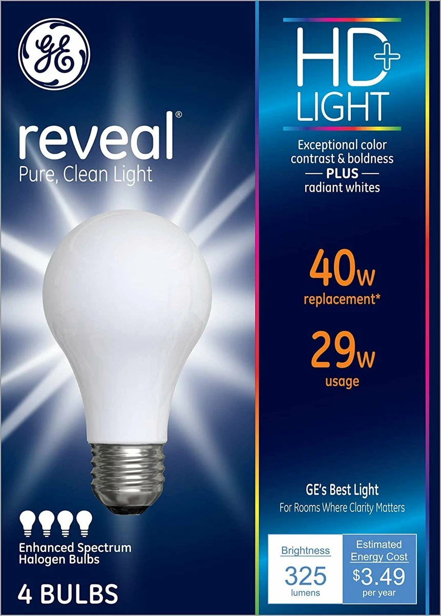 GE 67769 Reveal HD Halogen Bulb 40W Equivalent 325 Lumen E26 Base