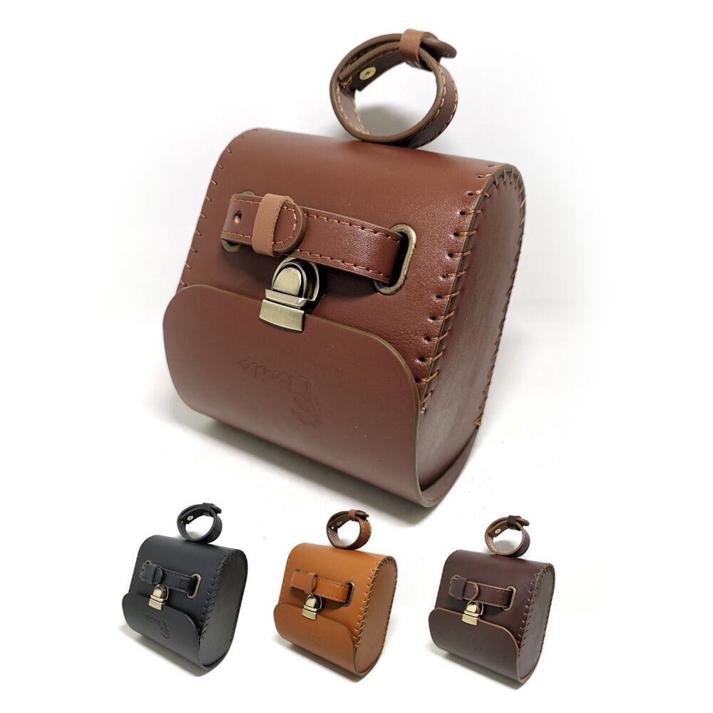 Brown Black Retro Bicycle Bag Vintage Tail Bag Leather MTB Road