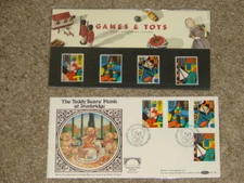 (V465)  GB 1989 TOYS AND GAMES PRES PACK + UN WRITTEN BENHAM SILK FDC