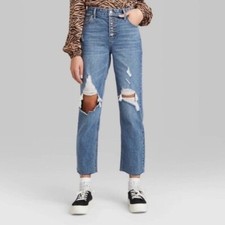 Wild Fable High Rise Straight Ankle Distressed Raw Hem Denim Button Fly Size 2