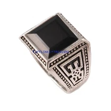 Natural Black Onyx Gemstone with 925 Sterling Silver Ring For Men's #865