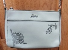 Guess Embroidered Flower Vegan Leather Chain Crossbody Bag Gray Medium 10x7 B66
