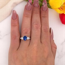 950 Platin Ehering Diamant Birnenschliff blauer Saphir Labor gezüchtet 2,50 ct