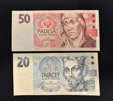 Pair of Czech Banknotes 20 and 50 korun (1994) - UNC