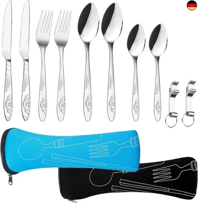 SFSSHUI Edelstahl Besteck Campingbesteck,2 Personen Campingbesteck Set,