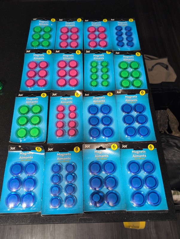 Office Fridge Magnets Round Embedded in Plastic, Lot Of 16 New