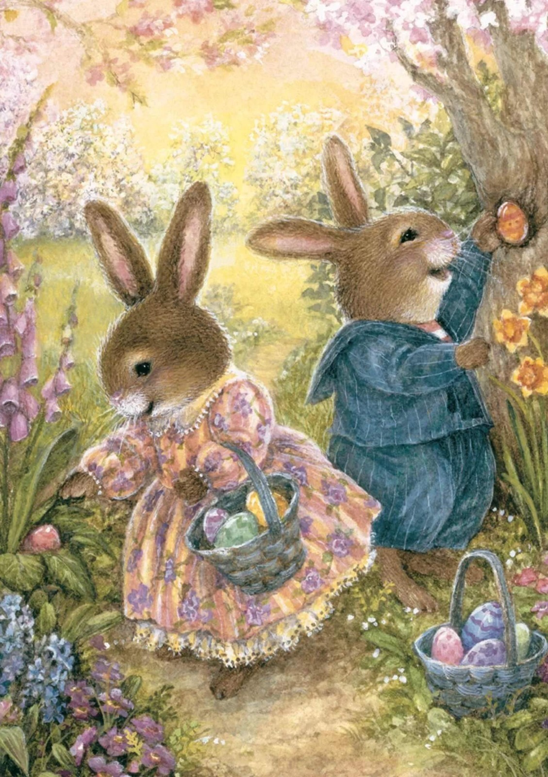 Cute Easter Card Egg Hunt Rabbit Bunny Spring - Nostalgic Design Greeting Card