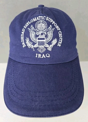 Baghdad Diplomatic Support Center IRAQ hat blue embroidered strap back cap - product listing photo