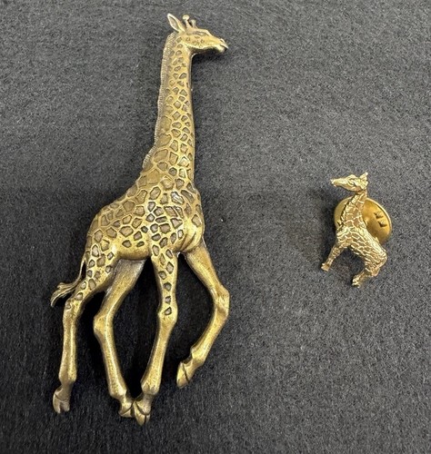 VTG Jonette Jewelry Large Giraffe Brooch Pin Signed & Small Gold Giraffe Pin