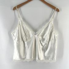 Vtg White Satin Camisole Top XL Lace Trim Bow Coquette Fairycore Bridal Romantic
