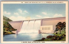 Vtg Linen Postcard Norris Dam Tennessee Valley Authority LA Follette, TN 1930s