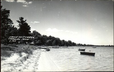 RPPC Cadillac Michigan Lake Mitchell small boats 1930-50s real photo postcard