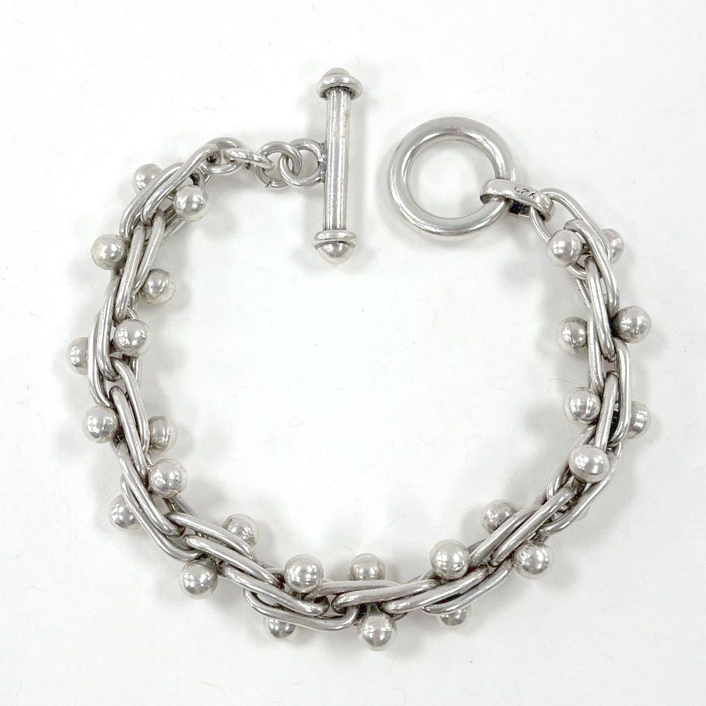 Sterling Silver Chunky Beaded Interlocking Link C… - image 1