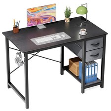 Computer Desk 40 Inch Writing Table Metal Frame Black Drawers Sweetcrispy Inches