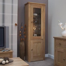 Solid Oak Glazed Display Cabinet, Torino Oak Living Room Furniture New