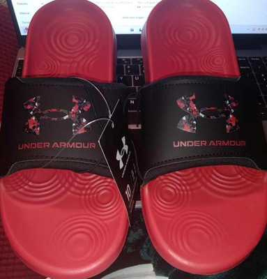 NEW MENS UNDER ARMOUR SLIDE RED AND BLACK IGNITE SANDALS SIZE 9 12 13
