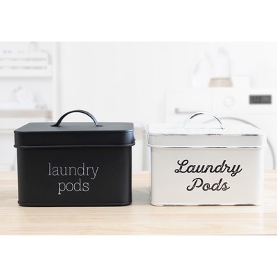 Enamelware Laundry Pod Holder, Modern Metal Decor Farmhouse Storage Container