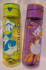 Disney Parks Donald Daisy Duck Water Bottle Pair Clear Push Button 24 fl oz NWT