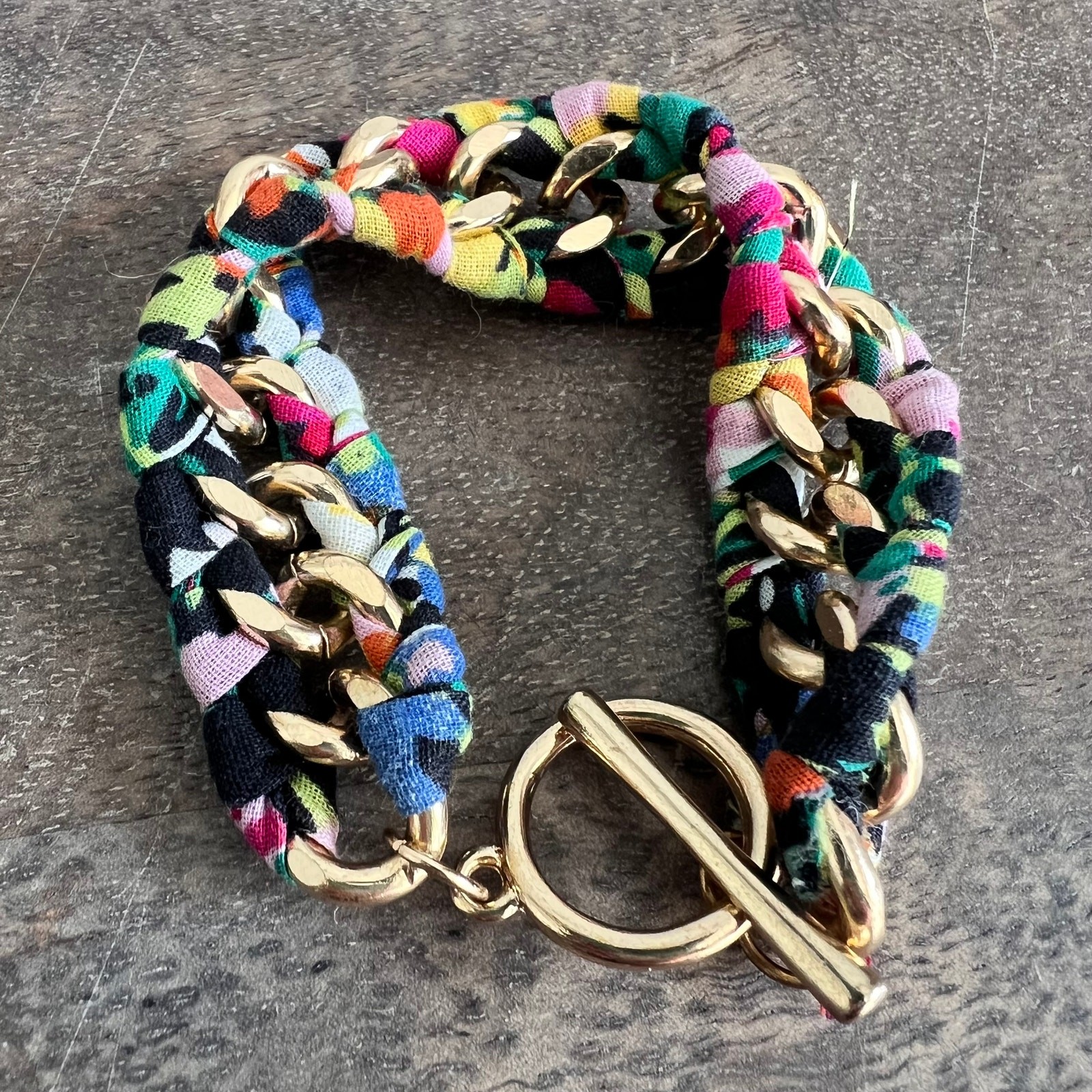 Vibrant multicolor patterned wrapped gold chain t… - image 1