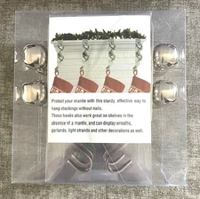 4pc Silver Metal Jingle Bell Stocking Holders Brand New