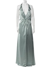 Watters Soren Women's V-Neck Knot Detail Halter Satin Dress Size L