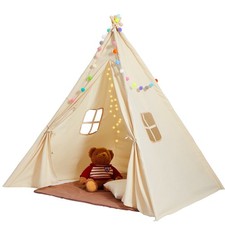 Beige Kids Teepee Tent 1-5 Yrs Windows Mat Balls Indoor Outdoor Boys Girls