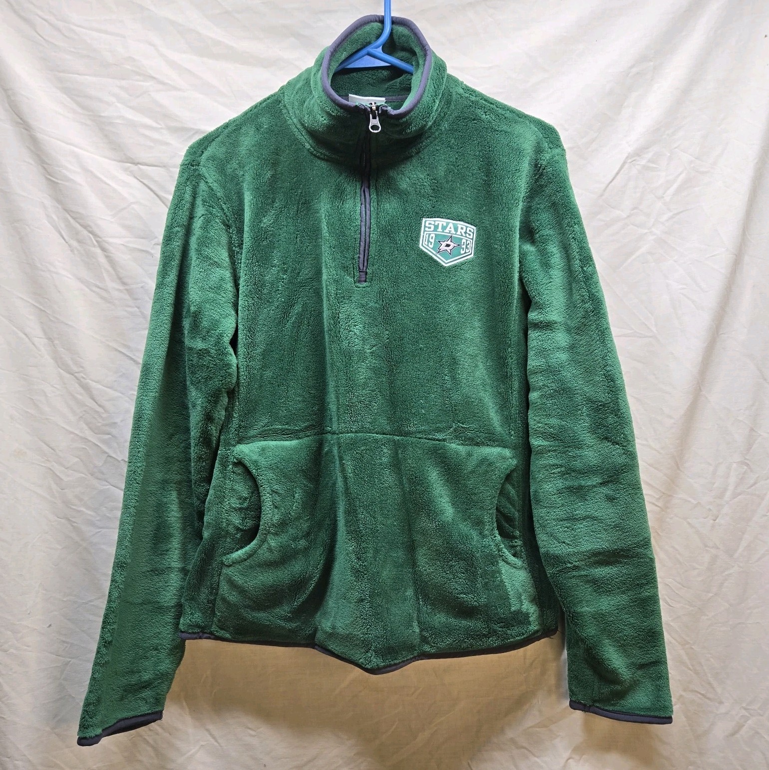NHL Dallas Stars 1993 Youth Size Large Quarter Zip Fleece Pullover Green Sweater