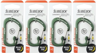 Nite Ize SlideLock Aluminum Carabiner #3 - Olive (4-Pack)