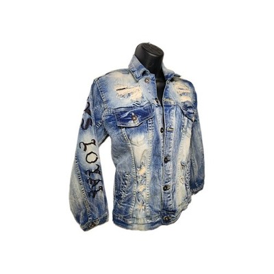 Evolution in Design Denim Jacket Custome Distressed Street Wear 32 Inch Chest