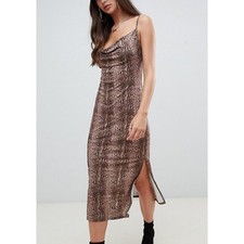 ASOS DESIGN cowl front midi slip stretch dress in snake print Y2K $40 Size12