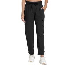 Women's Lightweight Hiking Cargo Pants with 5 Pockets Dark Black,L