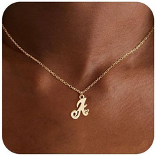Dainty Initial Necklace for Women- 14K Gold Plated Tiny Cute Letter Pendant with