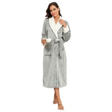 Women's Fleece Robe, Long Bathrobe With Two Side Pockets And Belt, Warm, Cozy An