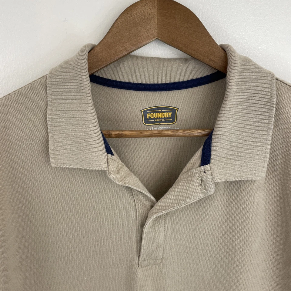 Camisa Polo The Foundry Para Hombre LT Alta Grande Beige Manga Corta 100% Algodón Clásica Foto 4 de 4