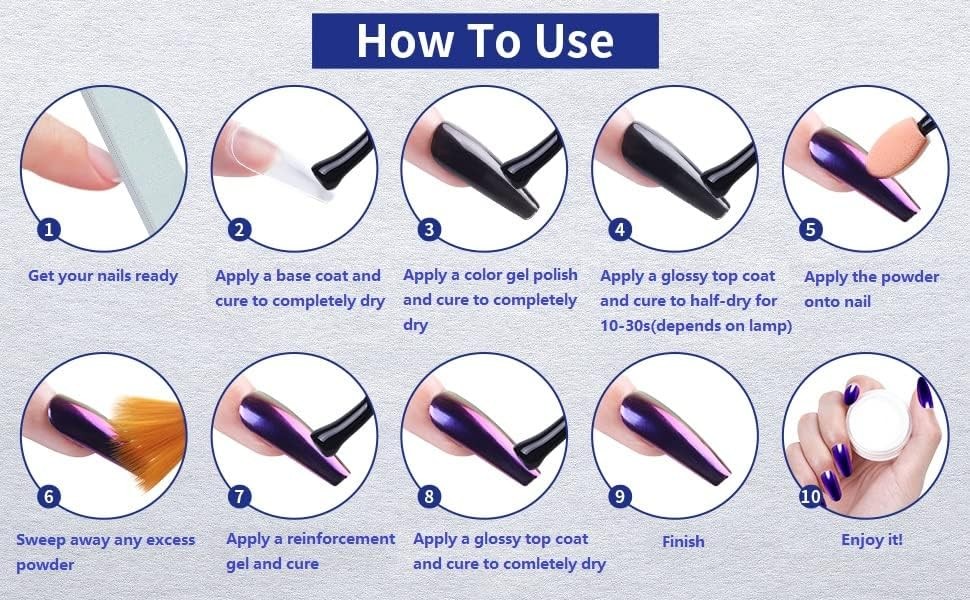 Artdone 6pcs Chrome Nail Powder White Pearl Unicorn Aurora powder 