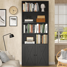 Modern Bookshelf with Doors, Industrial Bookshelves with 6-Tier Shelf, 71 Inches