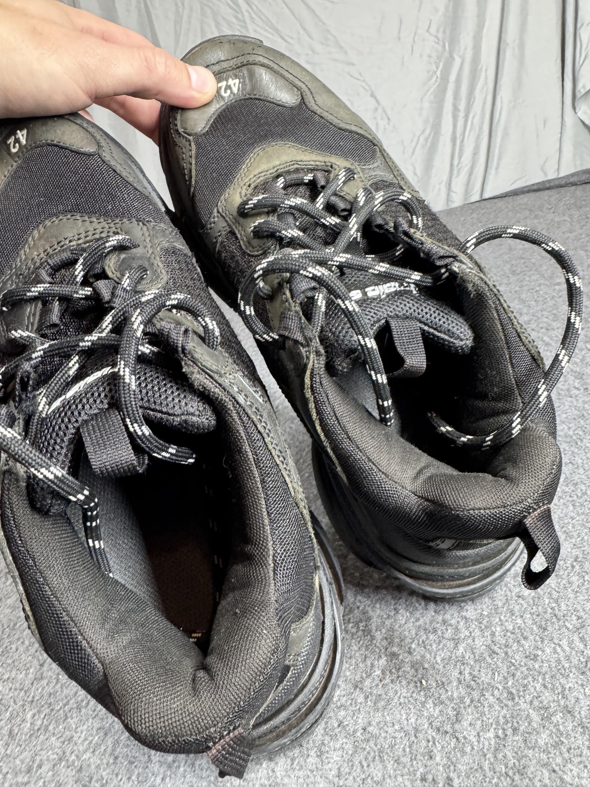 Balenciaga Triple S Shoes Mens Size 9 Black Leather Mesh Chunky Dad thumbnail 4