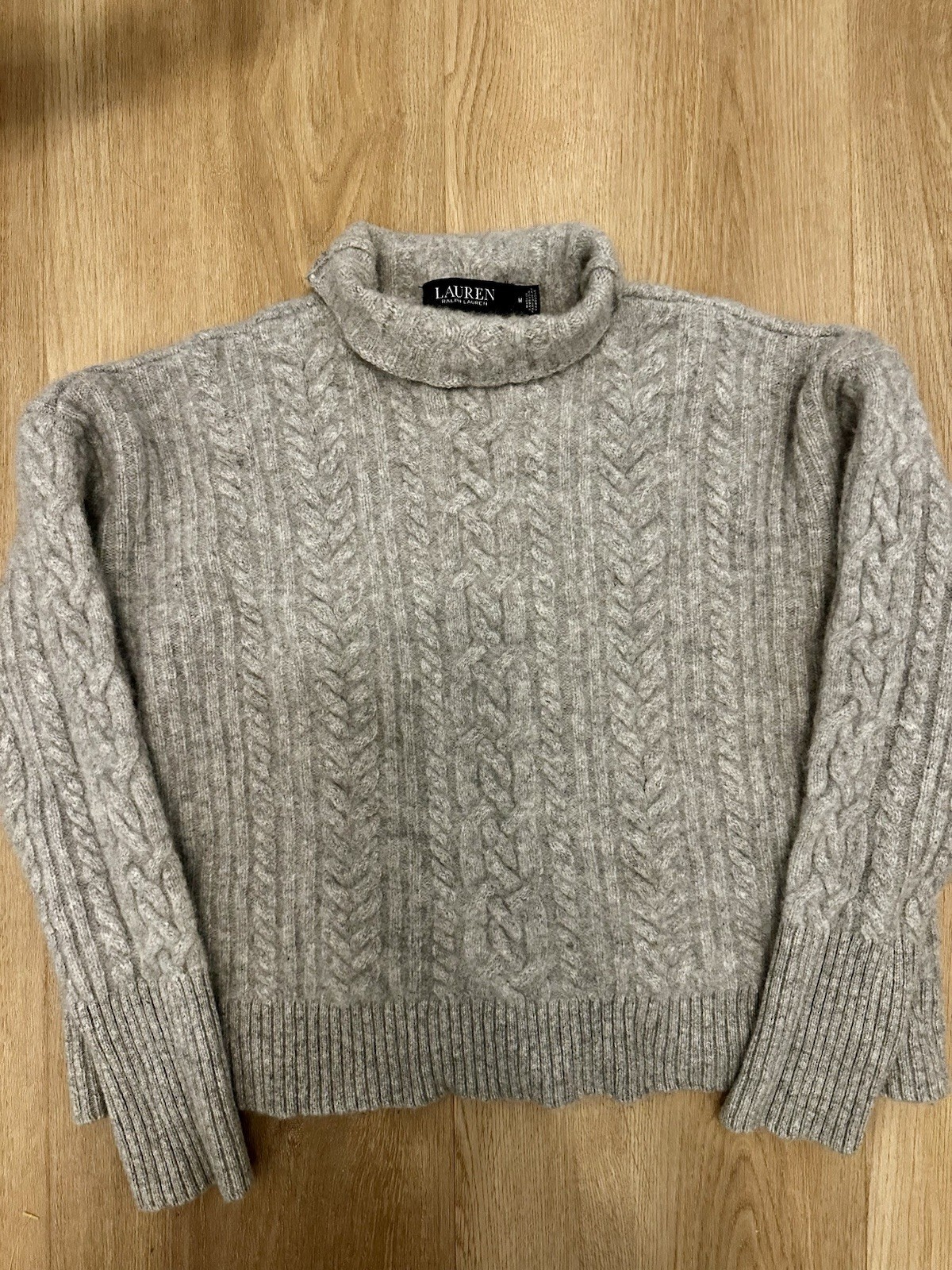 Ralph Lauren Black Label Women’s M Cashmere Blend Cable Knit Sweater Gray