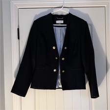 Calvin Klein Women's Black Double-Breasted Six-Button Blazer Gold Buttons