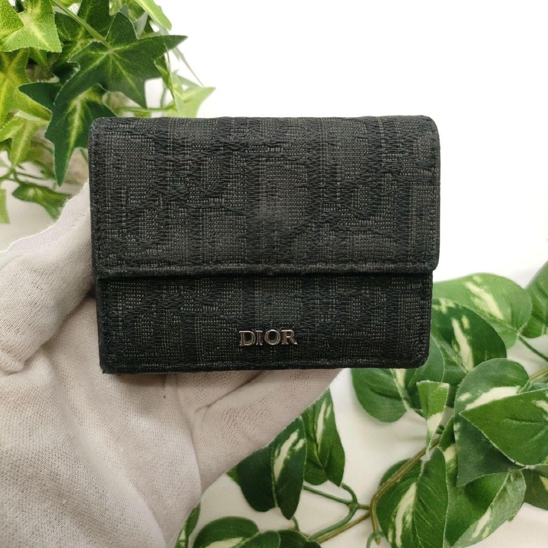Dior Tri-Fold Oblique Black Leather Compact Wallet New