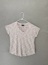 Bobeau Shirt Women Medium Striped Lightweight Short Sleeve V Neck Top Multicolor