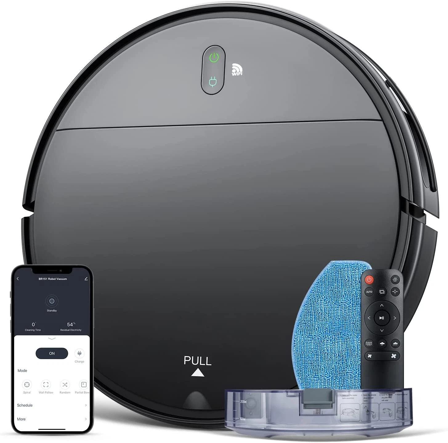 ZCWA Robot Vacuum and Mop Combo WiFi/App/Alexa 2 in 1 Mopping BR151 Black