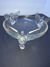 Antique Jeannette Glass Eagle Footed Dish, Gold Trimmed Candy Change Fathers day
