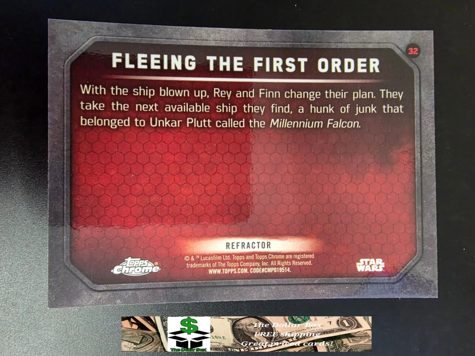 2016 Topps Chrome Force Awakens Prism REFRACTOR #32 Fleeing First Order Finn REY - Image 2 of 2