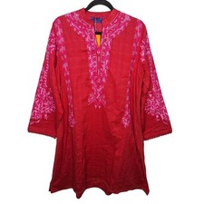Sana Safinaz Embroidered Essentials Kameez Tunic Top Large 100 Cotton Red Pink